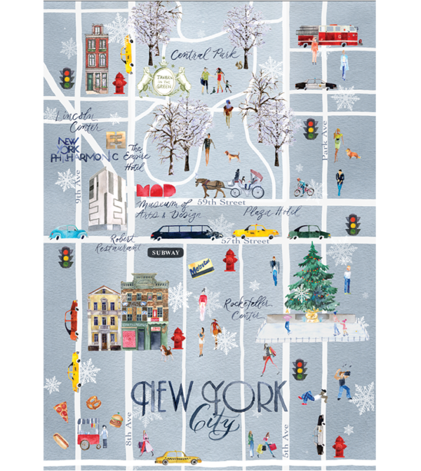 Watercolor Map of New York City in Winter