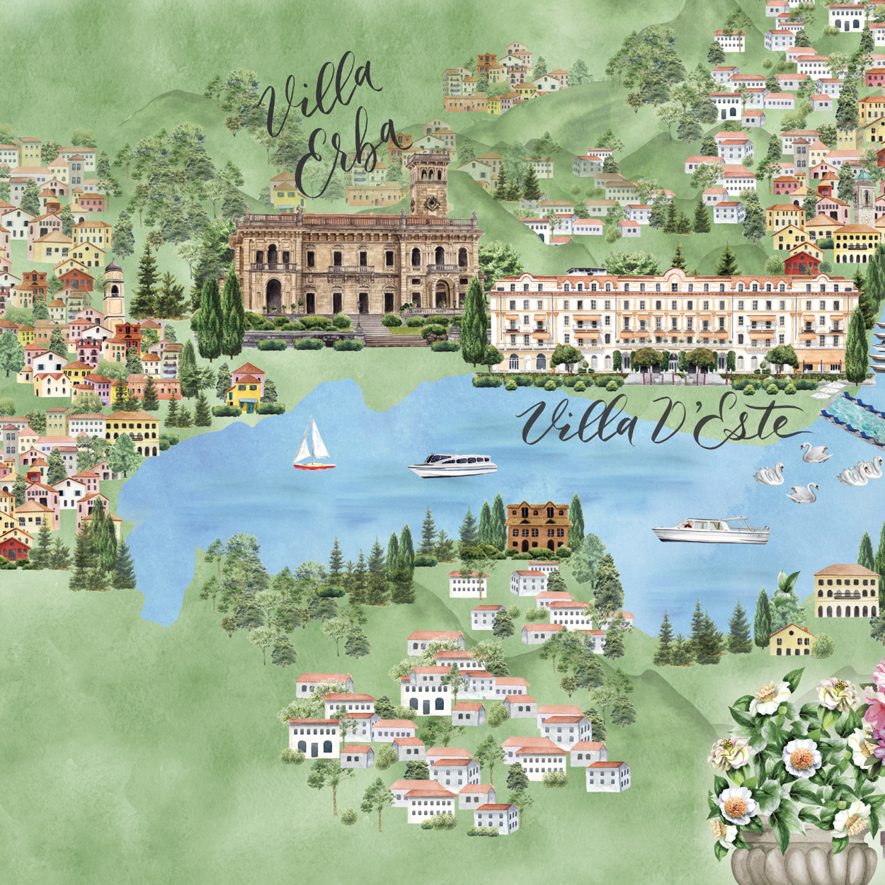 Watercolor map of Lake Como