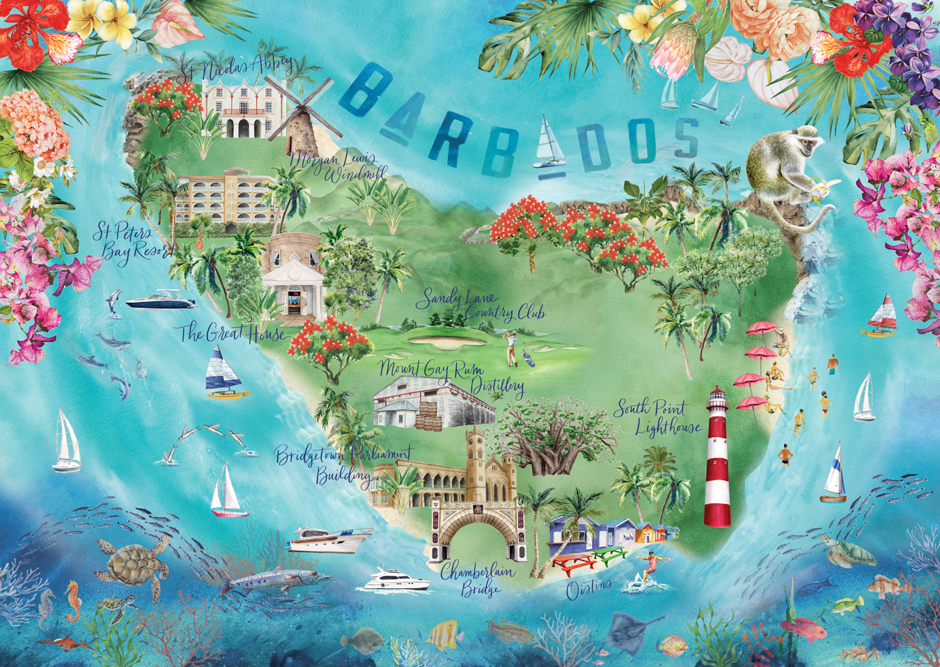 Watercolor map of Barbados by Lemontree Paper Co.